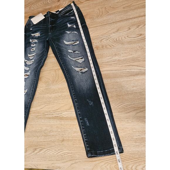 NEW KanCan Skinny Stretch Jeans Dark Blue Wash Distressed High Rise Size 11/29 - Picture 4 of 10